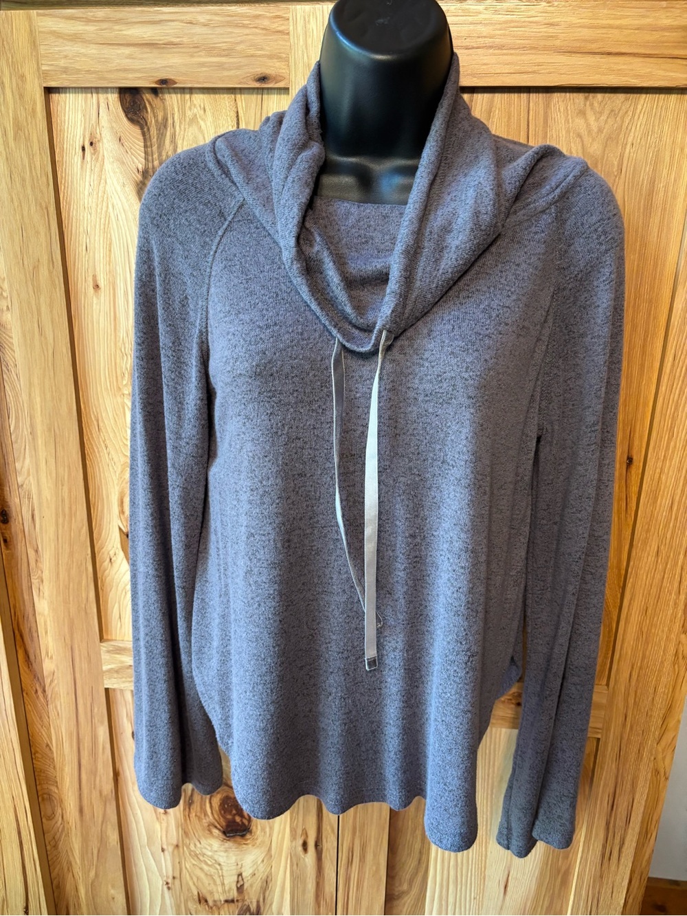 Gilligan & O'Malley Purple-Gray Cowl Neck Drawstring Sweater